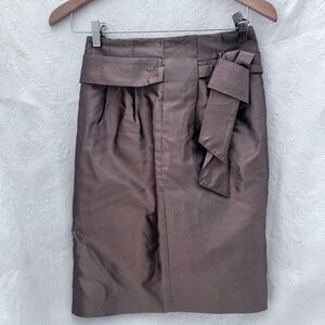 Escada Silk Skirt Size 4 EU 34 Knee Length Pencil Brown Bronze Bow Lined Vtg
